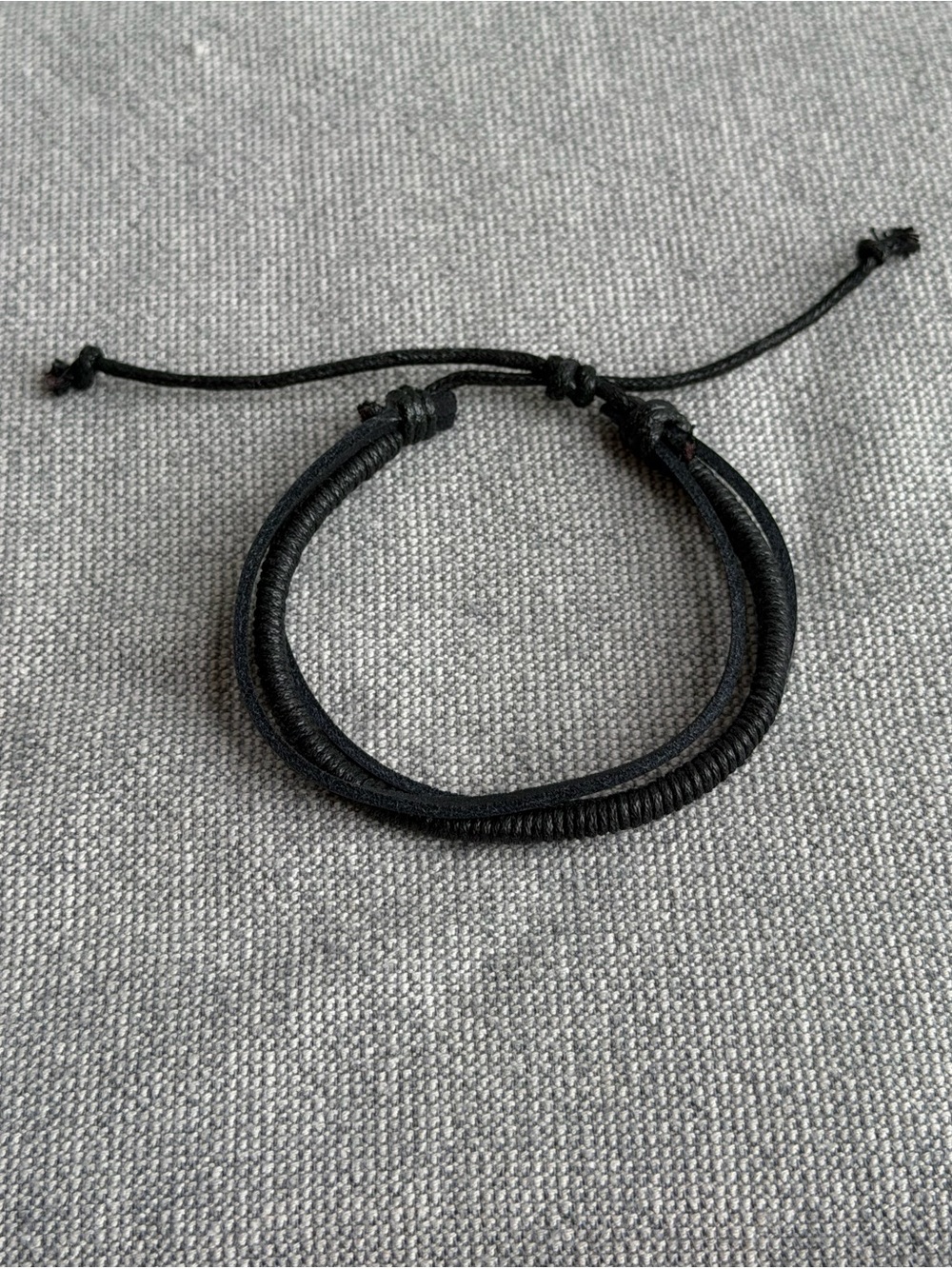 Black Layered Cord Bracelet Minimalist Adjustable Boho Unisex